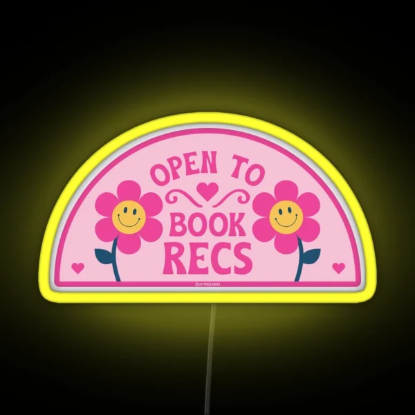 Open To Book Recs Retro Groovy Flowers Daisy Daisies RGB Neon Sign