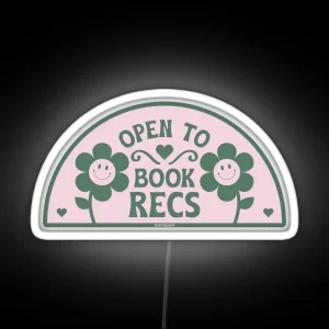 Open To Book Recs Retro Groovy Flowers Daisy Daisies Aesthetic Bookish Pastel Pink Dark Green For Kindle Reading Girl Tbr RGB Neon Sign