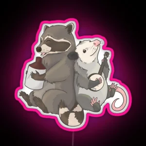 Opossum And A Racoon Playing Instruments RGB Neon Sign