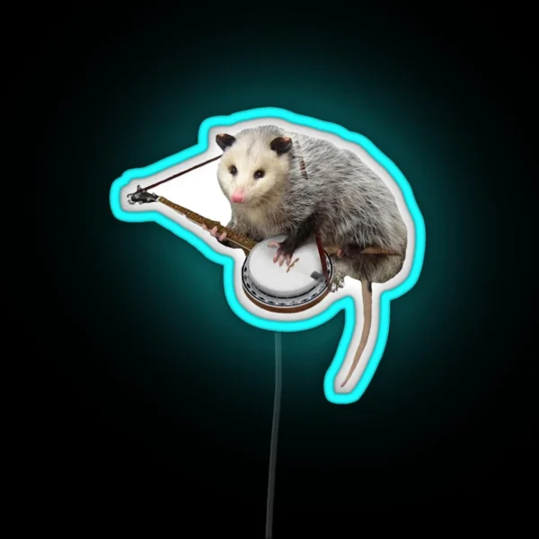 Opossum Playing Banjo RGB Neon Sign