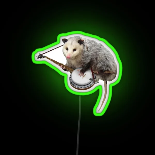Opossum Playing Banjo RGB Neon Sign