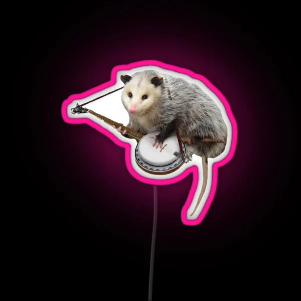 Opossum Playing Banjo RGB Neon Sign