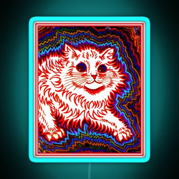 ORANGE CAT Vintage Louis Wain Abstract Psychedelic Print RGB Neon Sign