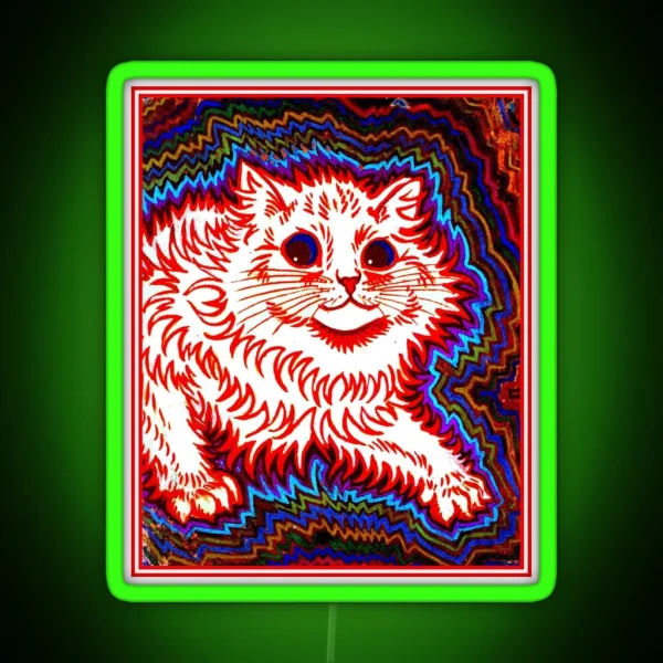 ORANGE CAT Vintage Louis Wain Abstract Psychedelic Print RGB Neon Sign