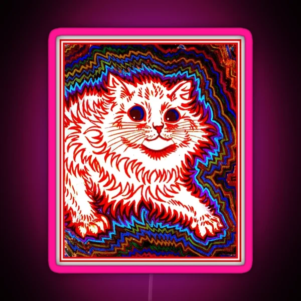 ORANGE CAT Vintage Louis Wain Abstract Psychedelic Print RGB Neon Sign