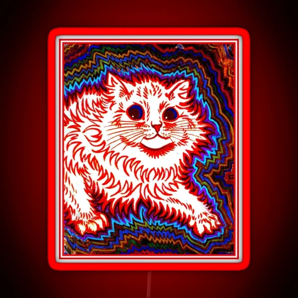 ORANGE CAT Vintage Louis Wain Abstract Psychedelic Print RGB Neon Sign