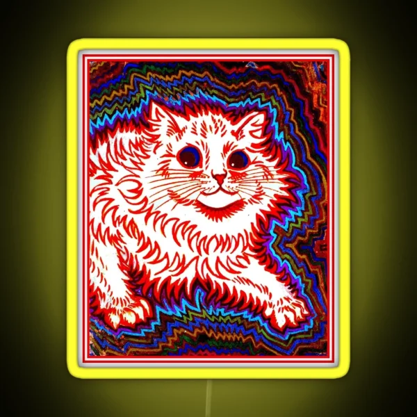 ORANGE CAT Vintage Louis Wain Abstract Psychedelic Print RGB Neon Sign