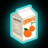 Vibrant Neon Orange Juice Carton Sign with Colorful RGB Glow Effect