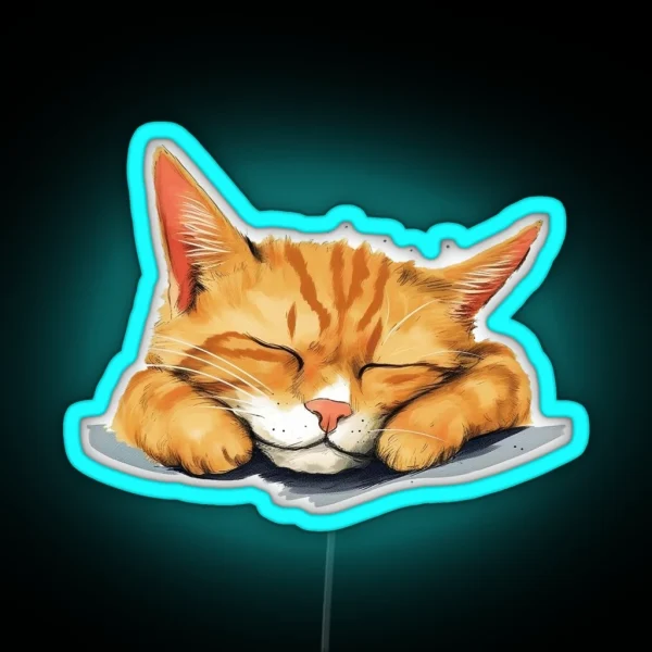 Orange Sleepy Cute Cat RGB Neon Sign