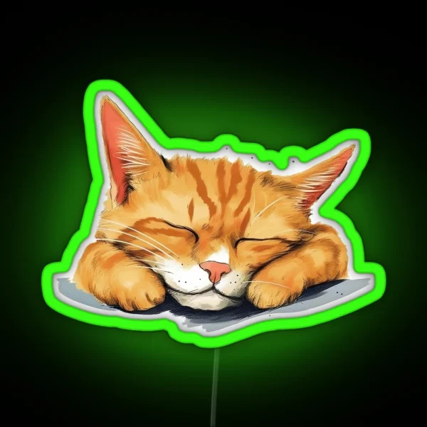 Orange Sleepy Cute Cat RGB Neon Sign