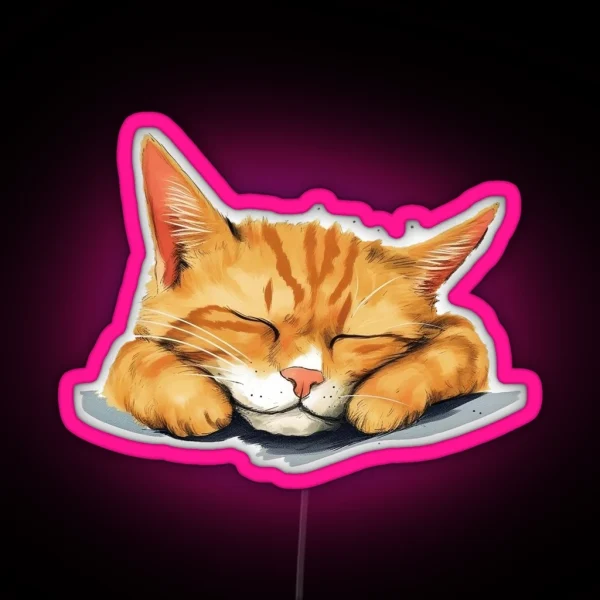 Orange Sleepy Cute Cat RGB Neon Sign