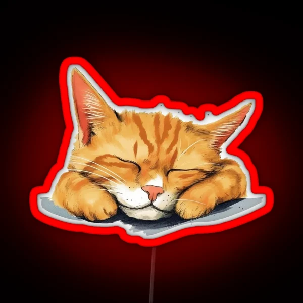 Orange Sleepy Cute Cat RGB Neon Sign