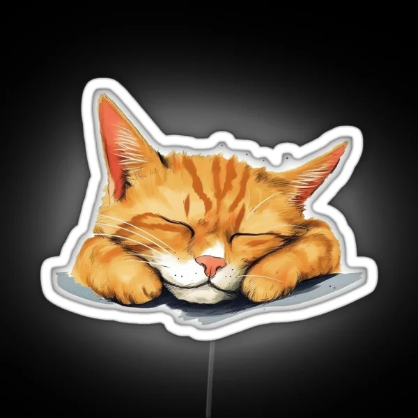 Orange Sleepy Cute Cat RGB Neon Sign