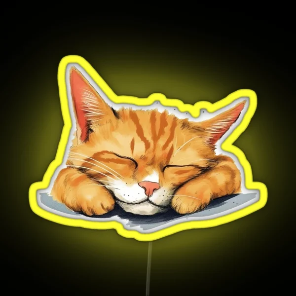 Orange Sleepy Cute Cat RGB Neon Sign