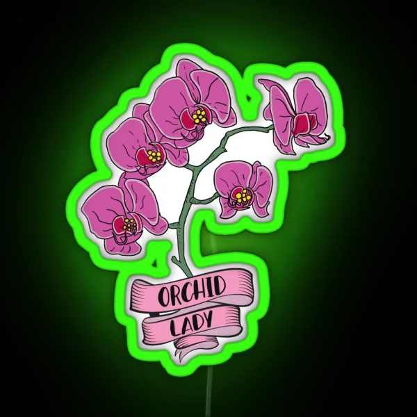 Orchid Plant Lady Cartoon RGB Neon Sign
