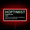 Original motivational phrase 'HOPTIMIST' in bold neon light design