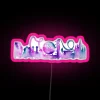Orlando-inspired colorful watercolor skyline silhouette with vibrant RGB neon glow