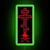 Vibrant red neon Orthodox cross with Adam's skull decorative led.