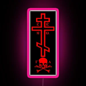 Orthodox Cross With Skull Of Adam Led Red RGB Neon Sign