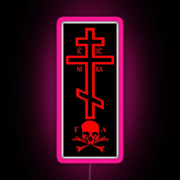 Orthodox Cross With Skull Of Adam Led Red RGB Neon Sign