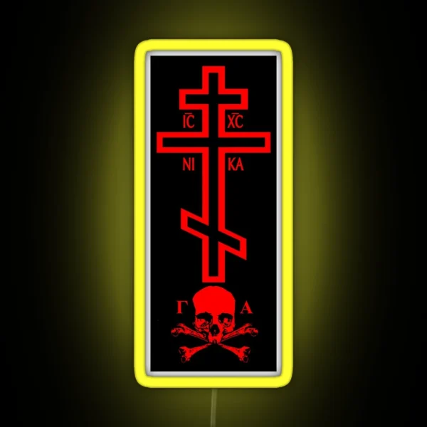 Orthodox Cross With Skull Of Adam Led Red RGB Neon Sign