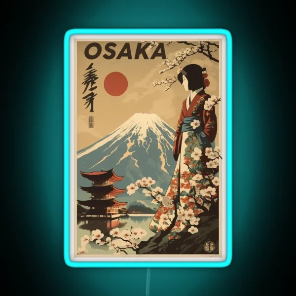 Osaka Japan Vintage Travel Art Poster RGB Neon Sign