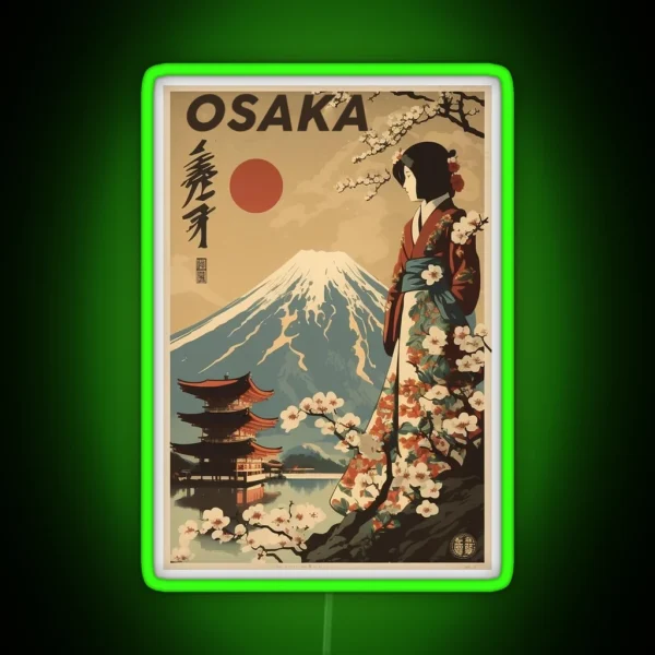 Osaka Japan Vintage Travel Art Poster RGB Neon Sign