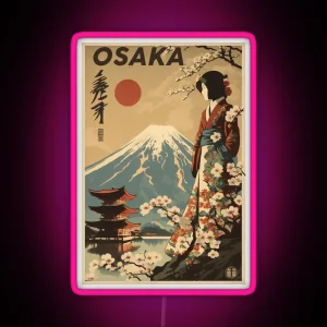 Osaka Japan Vintage Travel Art Poster RGB Neon Sign