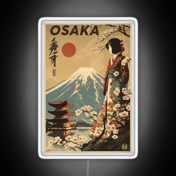 Osaka Japan Vintage Travel Art Poster RGB Neon Sign