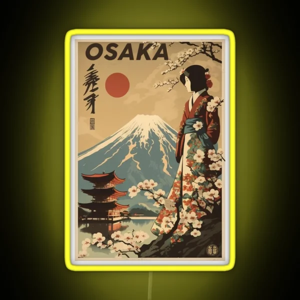 Osaka Japan Vintage Travel Art Poster RGB Neon Sign
