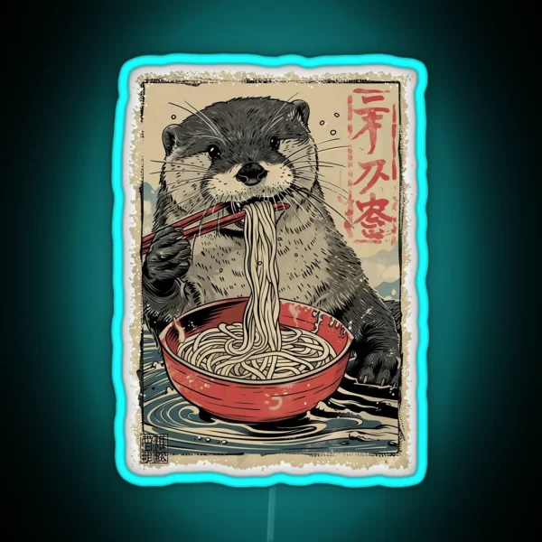 Otter Eating Ramen Vintage Paint RGB Neon Sign