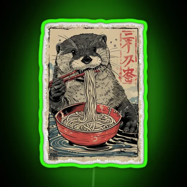 Otter Eating Ramen Vintage Paint RGB Neon Sign