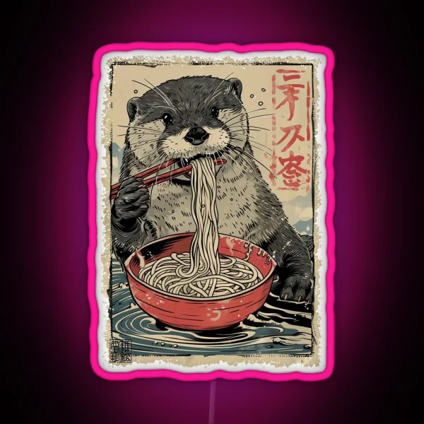 Otter Eating Ramen Vintage Paint RGB Neon Sign