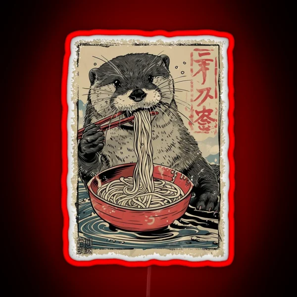 Otter Eating Ramen Vintage Paint RGB Neon Sign