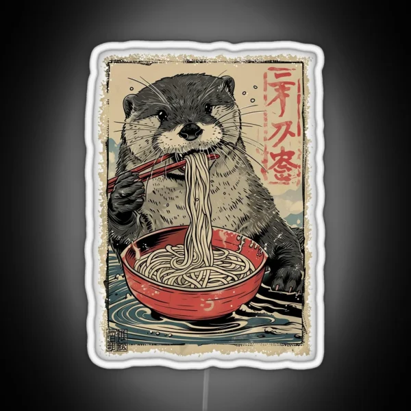 Otter Eating Ramen Vintage Paint RGB Neon Sign