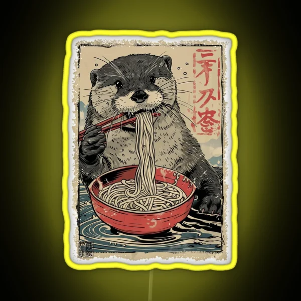 Otter Eating Ramen Vintage Paint RGB Neon Sign