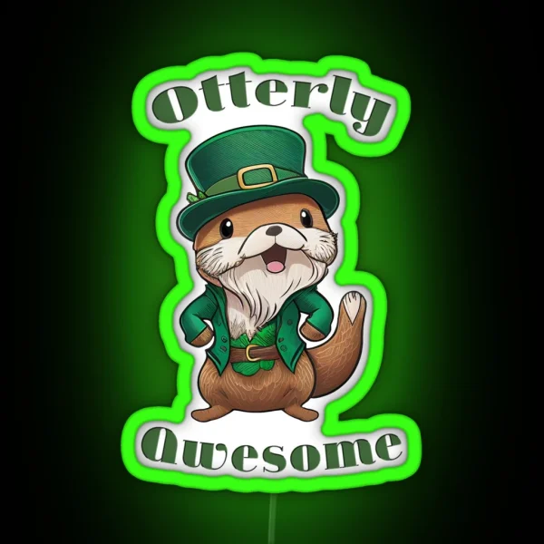 Otterly Awesome St Patricks Day Otter RGB Neon Sign