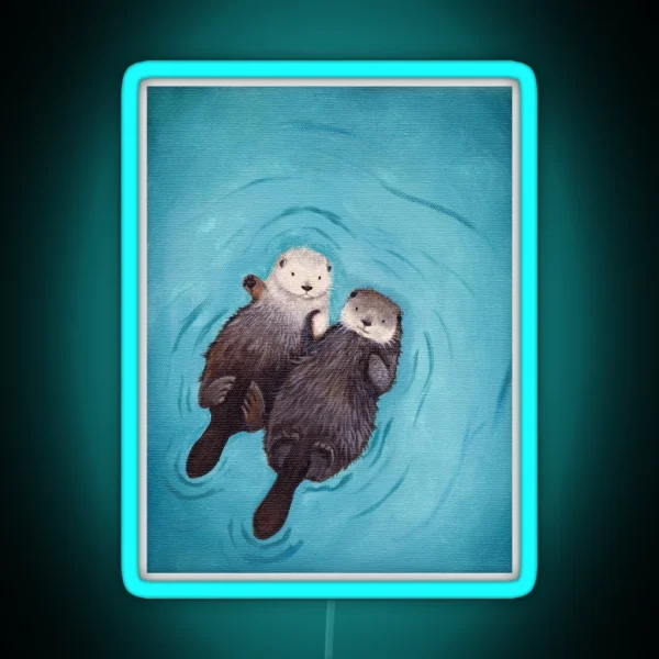 Otterly Romantic The Official Otters Holding Hands RGB Neon Sign