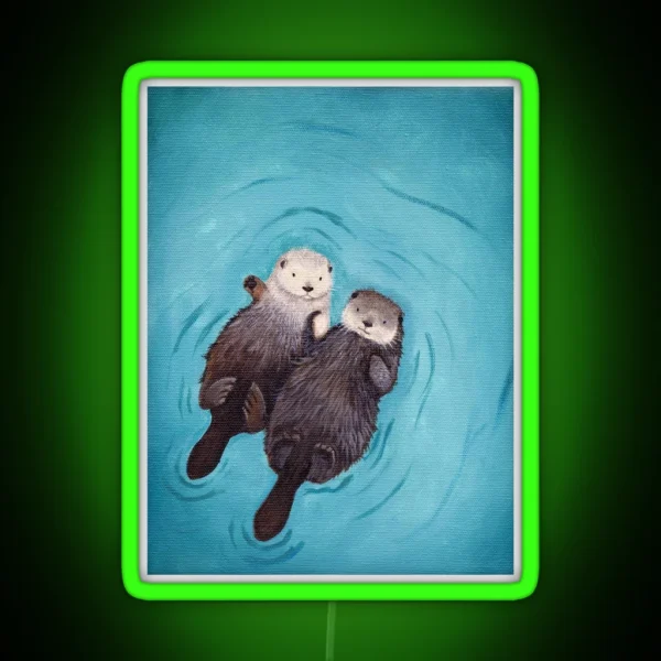 Otterly Romantic The Official Otters Holding Hands RGB Neon Sign