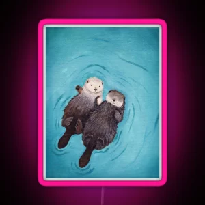 Otterly Romantic The Official Otters Holding Hands RGB Neon Sign