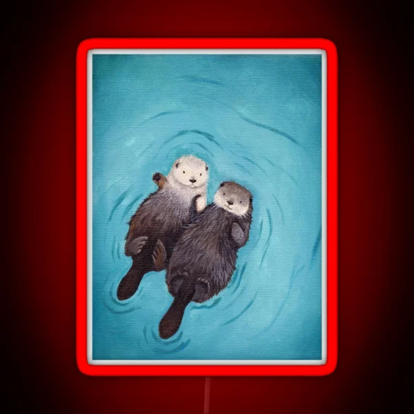 Otterly Romantic The Official Otters Holding Hands RGB Neon Sign