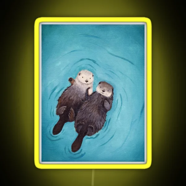Otterly Romantic The Official Otters Holding Hands RGB Neon Sign