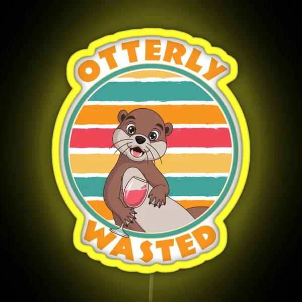 Otterly Wasted Cute Otter With Wine RGB Neon Sign