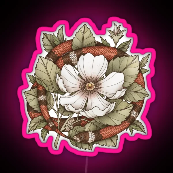 Ouroboros Snake With Harsh Downy Rose RGB Neon Sign