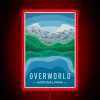 Minecraft-inspired neon sign featuring the Overworld and National Park emblem