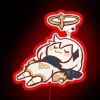 Paimon's peaceful slumber illuminated by vibrant RGB neon lights glow.