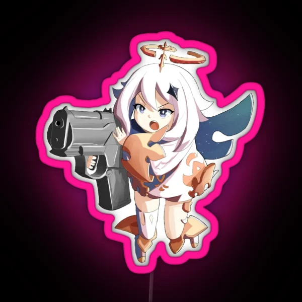 Paimon Holding A Gun Genshin RGB Neon Sign