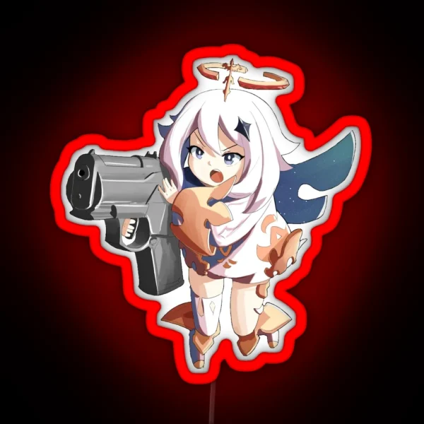 Paimon Holding A Gun Genshin RGB Neon Sign
