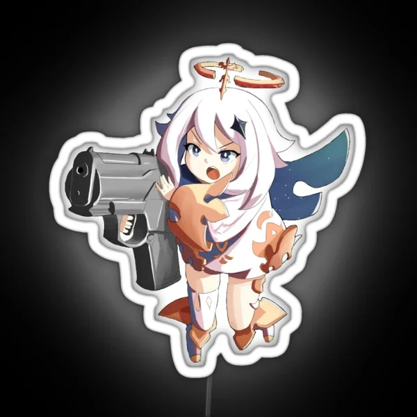 Paimon Holding A Gun Genshin RGB Neon Sign