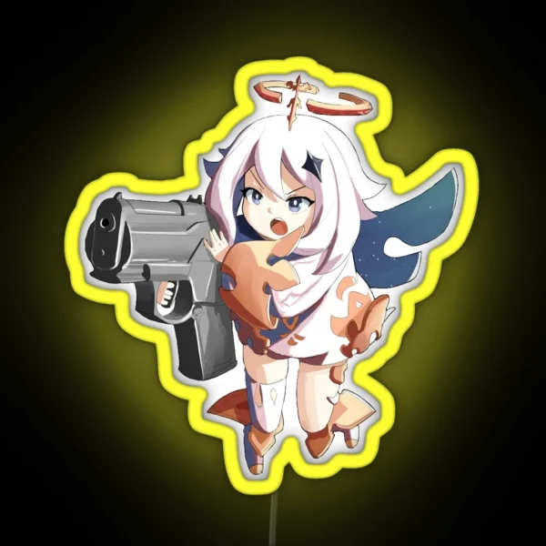 Paimon Holding A Gun Genshin RGB Neon Sign